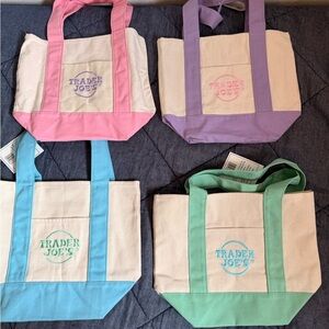 Trader Joe's Canvas Tote Bag Collection - Pink, Purple, Blue, Green